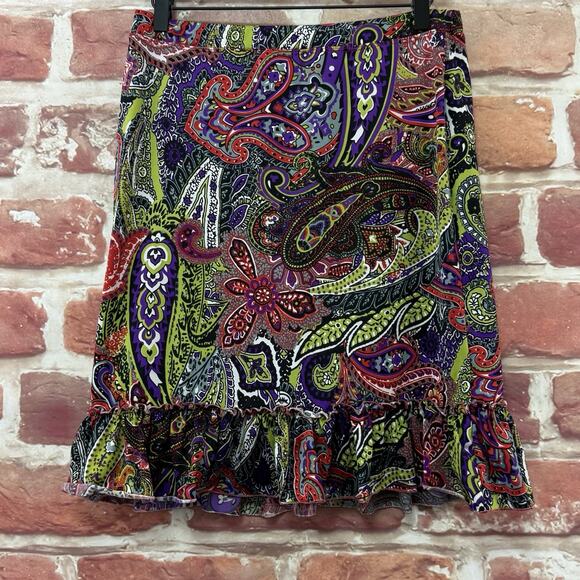 Sharagano Skirt Women's S Multicolor Boho Paisley Floral Ruffle Hem Festival Y2K - Picture 1 of 8